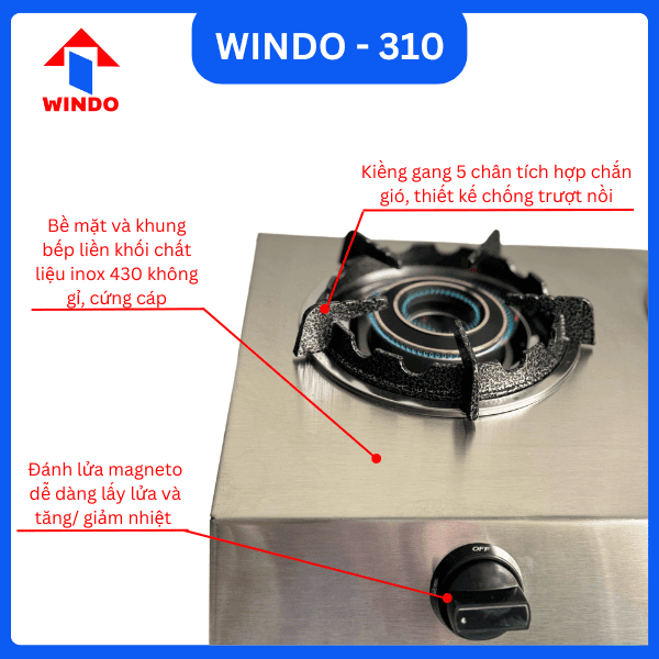 Bề mặt và khung bếp làm từ chất liệu inox 403 sáng bóng siêu bền