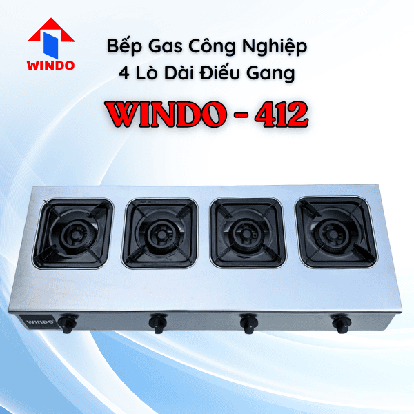 Bếp gas công nghiệp thấp áp 4 lò Windo - 412 điếu gang