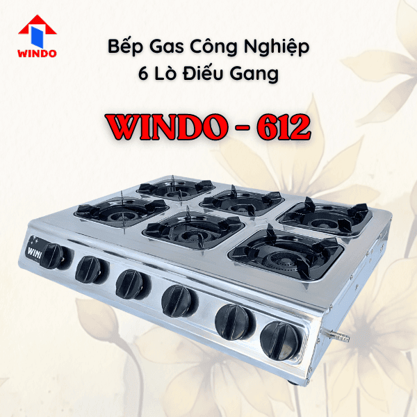 Bếp gas công nghiệp thấp áp 6 lò điếu gang Windo - 612