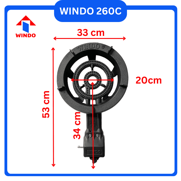 Kích thước bếp gas công nghiệp hầm Windo 260C