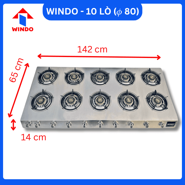 Kích thước bếp gas công nghiệp thấp áp 10 lò