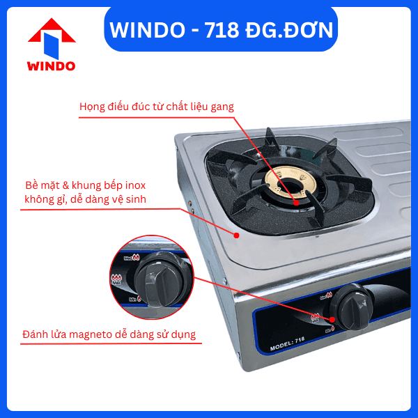 Bề mặt bếp và khung inox giúp dễ vệ sinh và luôn sáng bóng