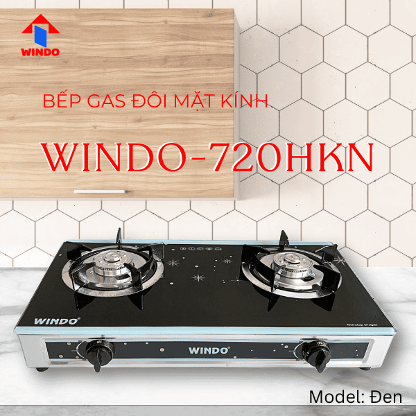 Bếp gas đôi mặt kính Windo - 720HKN đen