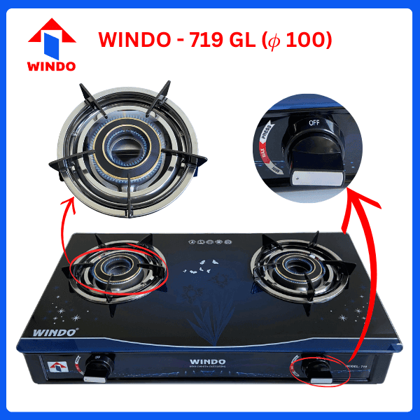 Bếp gas đôi để bàn mặt kính Windo - 719GL phi 100