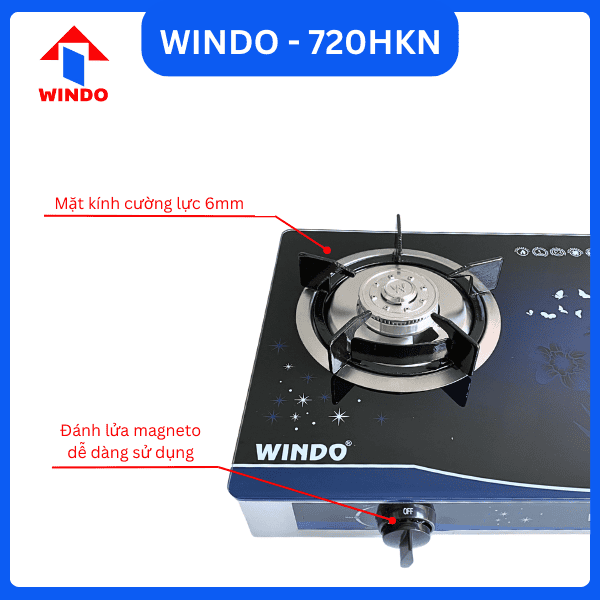 Bếp gas đôi mặt kính Windo - 720HKN kiềng rời