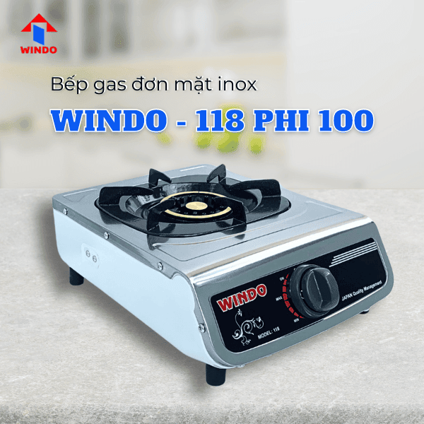 Bếp gas đơn mặt inox Windo - 118 phi 100