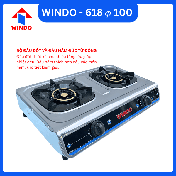 Bếp gas mặt inox 6 tấc thiết kế nhỏ gọn