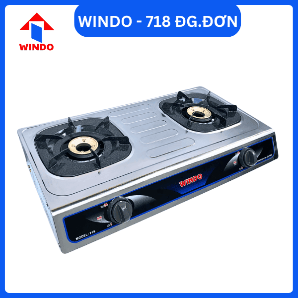 Góc nghiêng bếp gas đôi Windo - 718 điếu gang đơn