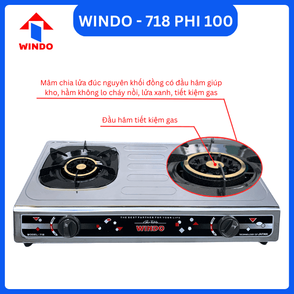Họng điếu bếp gas đôi Windo - 718 Phi 100 làm từ gang đúc nguyên khối