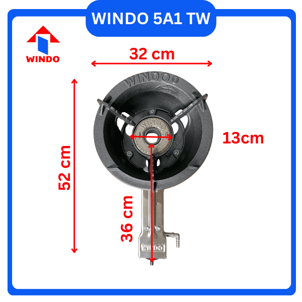 Kích thước bếp gas công nghiệp khè Windo 5A1 TW